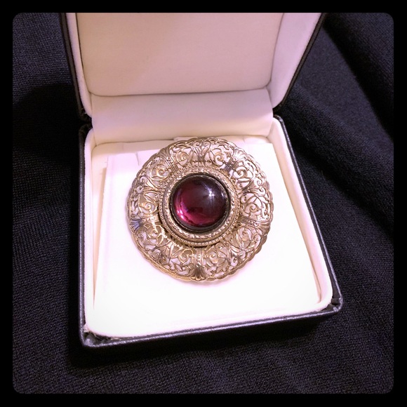 Vintage Jewelry - Purple Filagree Brooch
